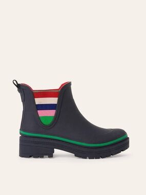 Boden Wellington Rain Boot with Multicolor Stripe Elastic